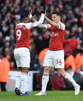 Xhaka and Lacazette Celebrate Goal: Arsenal vs Manchester United, Premier League 2018-19