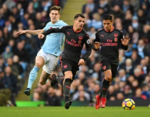 Manchester City V Arsenal 2017-18 Prints: Xhaka Outmaneuvers Stones: Manchester City vs. Arsenal, Premier League 2017-18