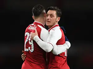 Arsenal V Chelsea - Carabao Cup 2017-18 Prints: Xhaka and Ozil's Brilliant Moment: Arsenal's Goal Celebration vs Chelsea