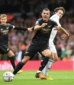 Leeds United V Arsenal 2022-23 Prints: Xhaka vs Aaronson: Intense Battle in Leeds United vs Arsenal FC Premier League Clash
