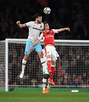 Arsenal V West Ham United 2016-17 Prints: Xhaka vs Carroll: Intense Clash Between Arsenal and West Ham Players