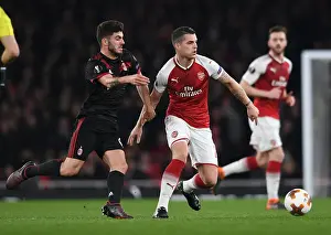 Arsenal V AC Milan 2017-18 Prints: Xhaka vs. Cutrone: Battle in the Europa League as Arsenal Face Off Against AC Milan