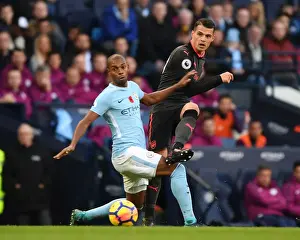 Manchester City V Arsenal 2017-18 Prints: Xhaka vs Fernandinho: Battle in the Midfield - Manchester City vs Arsenal