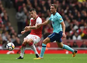 Arsenal V AFC Bournemouth 2017-18 Prints: Xhaka vs. Gosling: Intense Battle in Arsenal v AFC Bournemouth Premier League Clash