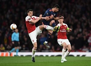 Images Dated 2nd May 2019: Xhaka vs. Guedes: A Midfield Showdown in the Arsenal vs. Valencia UEFA Europa League Semi-Final
