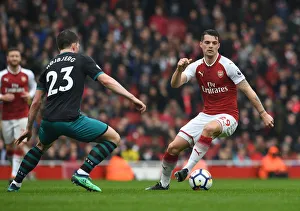 Arsenal V Southampton 2017-18 Prints: Xhaka vs. Hojbjerg: Battle in the Midfield - Arsenal vs. Southampton, Premier League