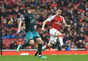 Arsenal V Southampton 2017-18 Prints: Xhaka vs Hojbjerg: Intense Battle in Arsenal's Premier League Clash Against Southampton