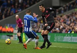 Images Dated 4th March 2018: Xhaka vs. Knockaert: Intense Battle in Brighton and Hove Albion vs. Arsenal Premier League Clash