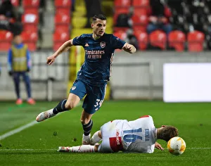 Xhaka vs. Kuchta: Prague Showdown - Arsenal's Granit Xhaka Clashes with Slavia Praha's Jan Kuchta in UEFA Europa League Quarterfinal