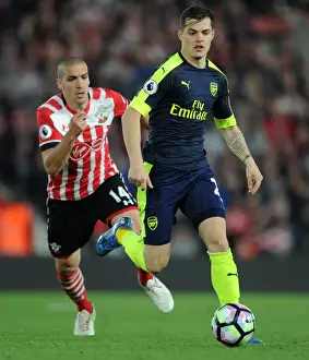 Southampton V Arsenal 2016-17 Prints: Xhaka vs. Romeu: A Football Rivalry Ignites in the Southampton vs