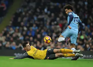 Manchester City V Arsenal 2016-17 Prints: Xhaka vs Sane: Battle at the Etihad - Manchester City vs Arsenal, Premier League 2016-17
