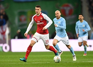 Arsenal V Manchester City - Carabao Cup Final 2018 Prints: Xhaka vs Silva: Clash of Midfield Titans - Arsenal v Manchester City Carabao Cup Final