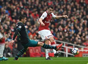 Arsenal V Southampton 2017-18 Prints: Xhaka vs. Tadic: Intense Battle in Arsenal vs. Southampton Premier League Clash