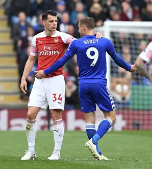 Leicester City V Arsenal 2018-19 Prints: Xhaka vs Vardy: Leicester vs Arsenal Football Rivalry in Premier League (2018-19)