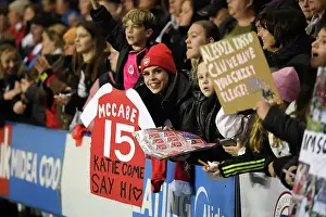 Reading Women V Arsenal Women - Conti Cup 2023-24 Prints: Young Arsenal Fans Celebrate with Katie McCabe after FA Women's Continental Tyres League Cup Match