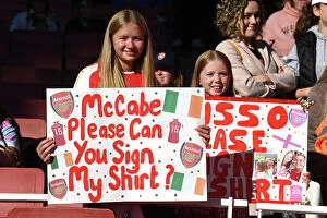 Arsenal v Aston Villa 2023-24 Collection: Young Arsenal Fans Show Support: Arsenal FC vs. Aston Villa, Barclays Women's Super League, 2023-24
