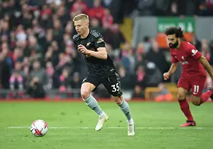 Liverpool V Arsenal 2022-23 Prints: Zinchenko's Triumph: Outsmarting Salah in the Intense Arsenal-Liverpool Clash (2022-23 Premier League)